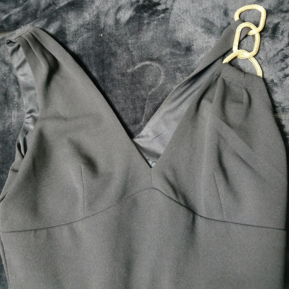 Solid BLACK dress...with metal link shoulder